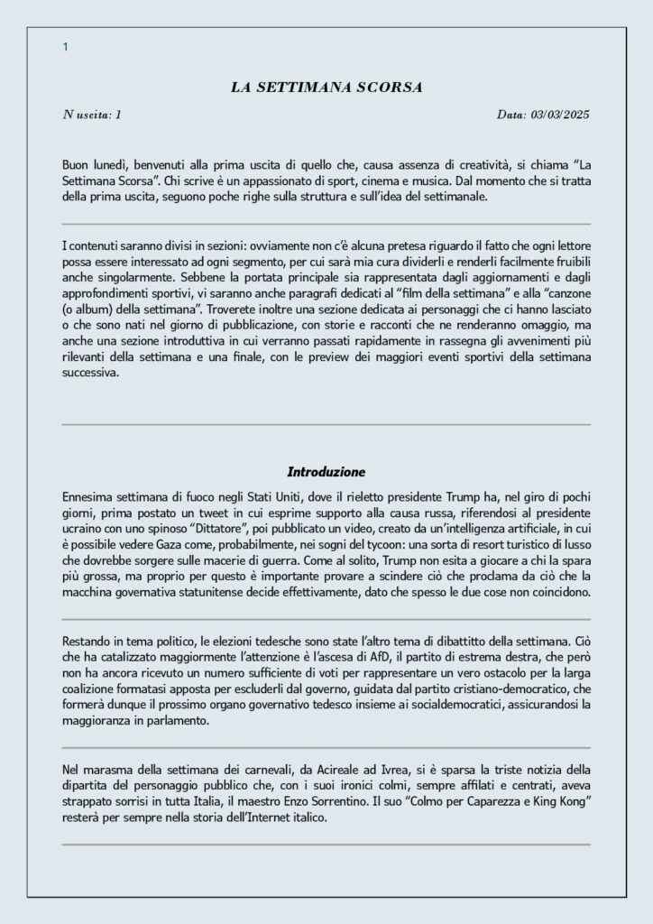 thumbnail of 001 LA SETTIMANA SCORSA Nr. 1 del 3 Marzo 2025