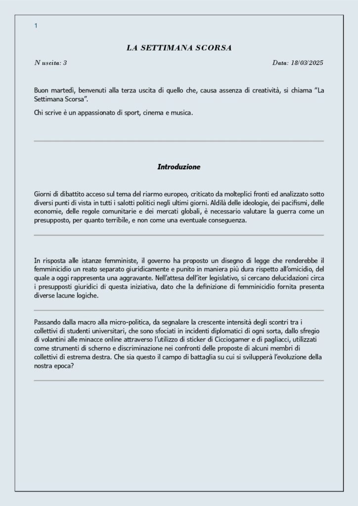 thumbnail of 003 LA SETTIMANA SCORSA Nr. 3 del 18 Marzo 2025