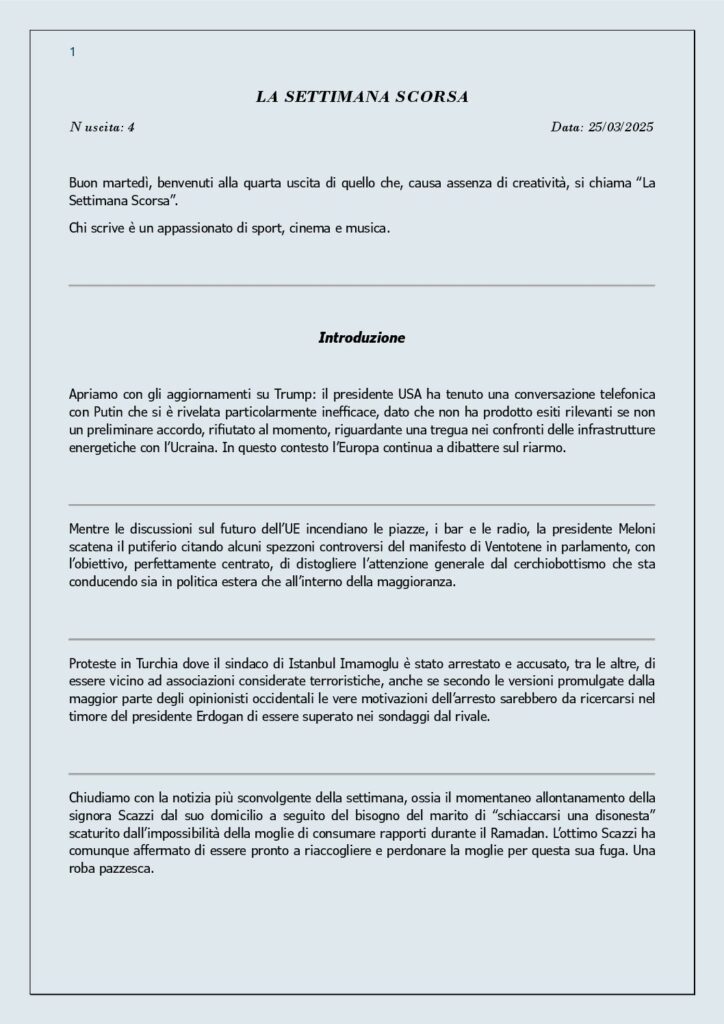 thumbnail of 004 LA SETTIMANA SCORSA Nr. 4 del 25 Marzo 2025
