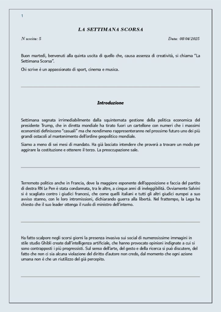 thumbnail of 005 LA SETTIMANA SCORSA Nr. 5 del 8 Aprile 2025