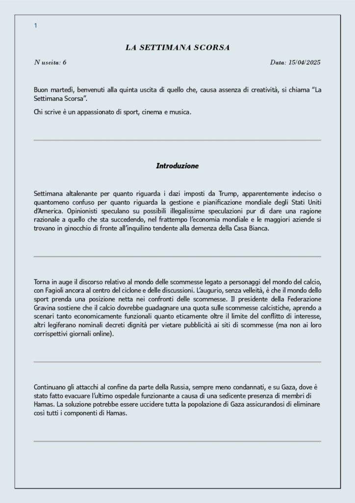 thumbnail of 006 LA SETTIMANA SCORSA Nr. 6 del 15 Aprile 2025