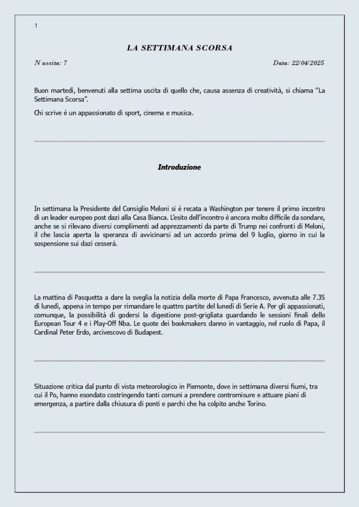 thumbnail of 007 LA SETTIMANA SCORSA Nr. 7 del 22 Aprile 2025