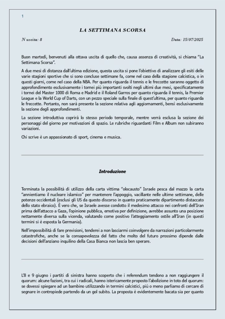 thumbnail of 008 LA SETTIMANA SCORSA Nr. 8 del 15 Luglio 2025