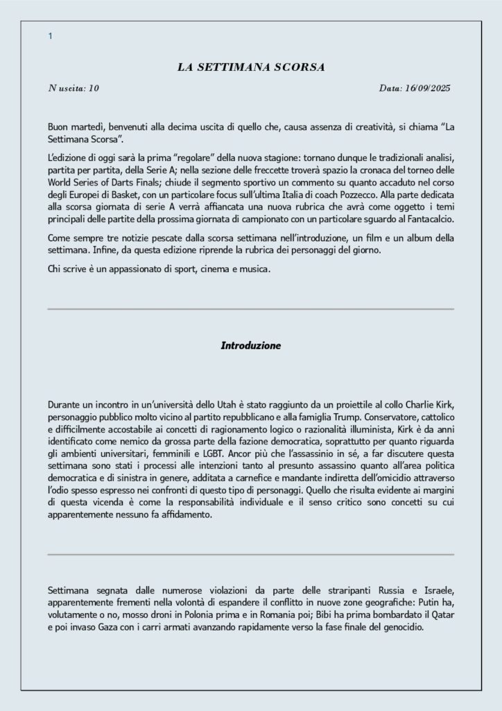 thumbnail of 010 LA SETTIMANA SCORSA Nr. 10 del 16 Settembre 2025