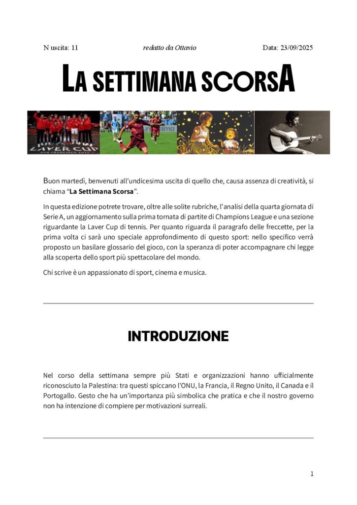 thumbnail of 011 LA SETTIMANA SCORSA Nr. 11 del 23 Settembre 2025
