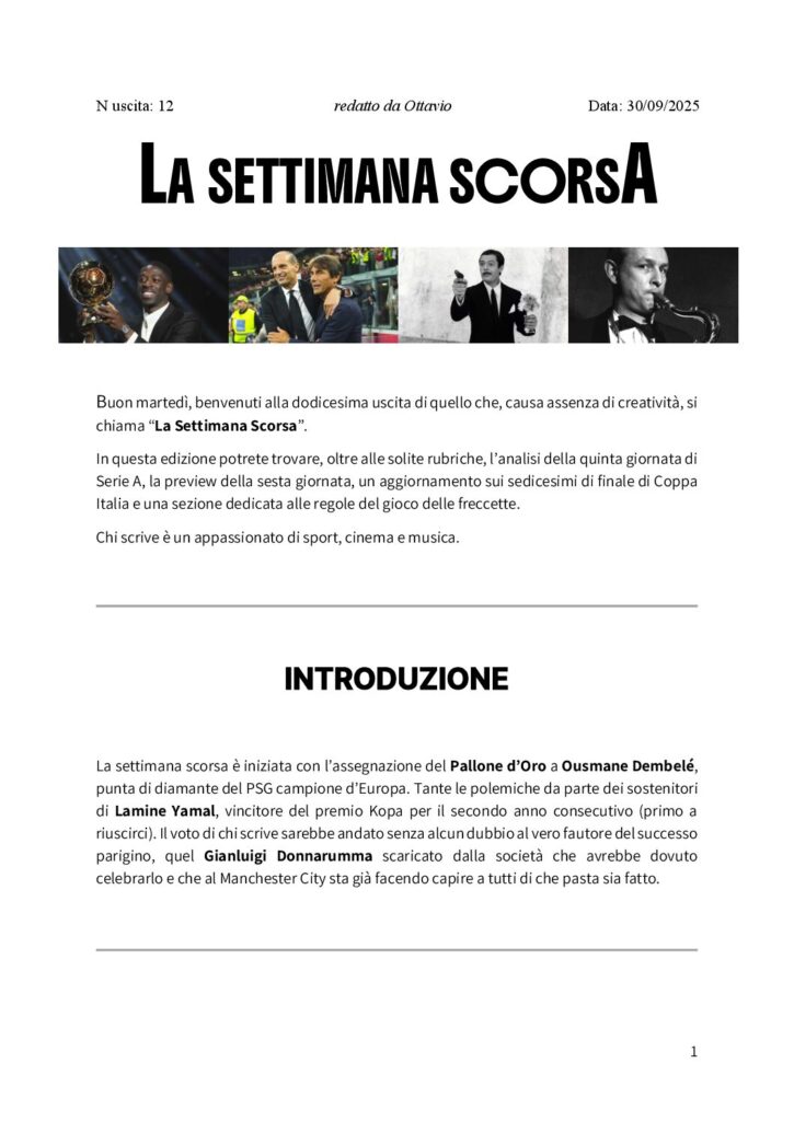 thumbnail of 012 LA SETTIMANA SCORSA Nr. 12 del 30 Settembre 2025