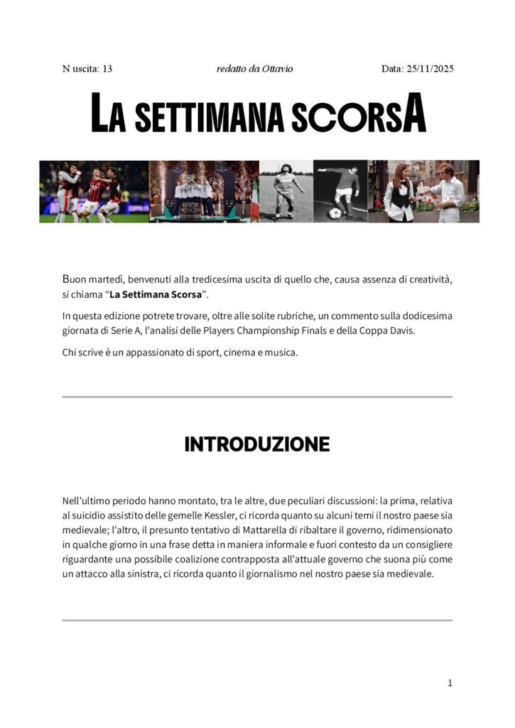 thumbnail of 013 LA SETTIMANA SCORSA Nr. 13 del 25 Novembre 2025