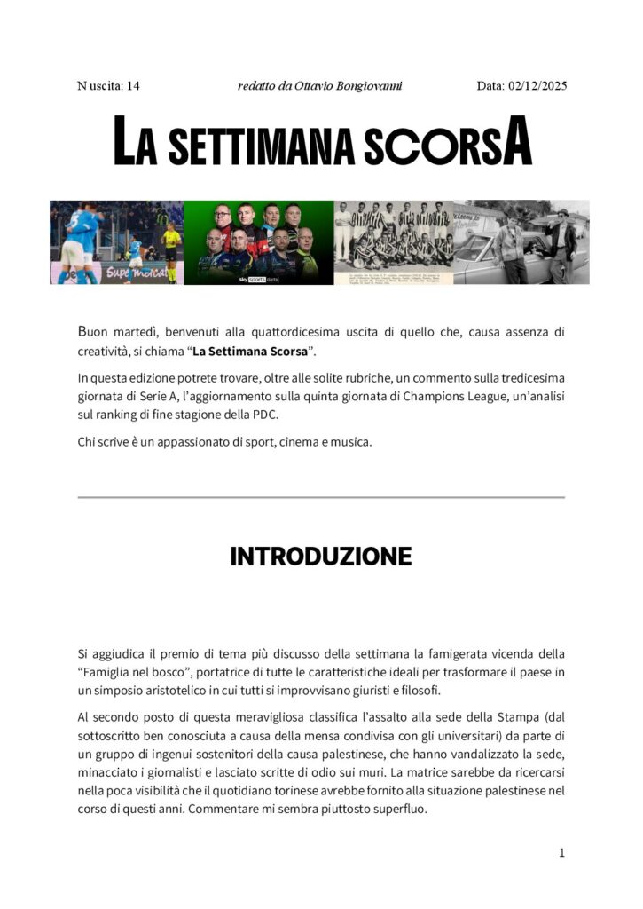 thumbnail of 014 LA SETTIMANA SCORSA Nr. 14 del 2 Dicembre 2025