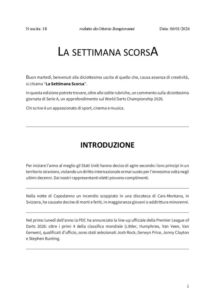 thumbnail of 018 LA SETTIMANA SCORSA n.18 20260106