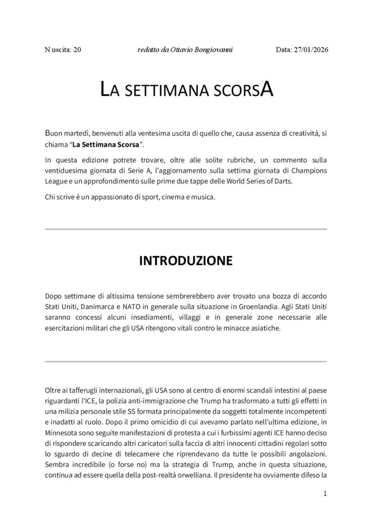thumbnail of 020 LA SETTIMANA SCORSA n.20 20260127